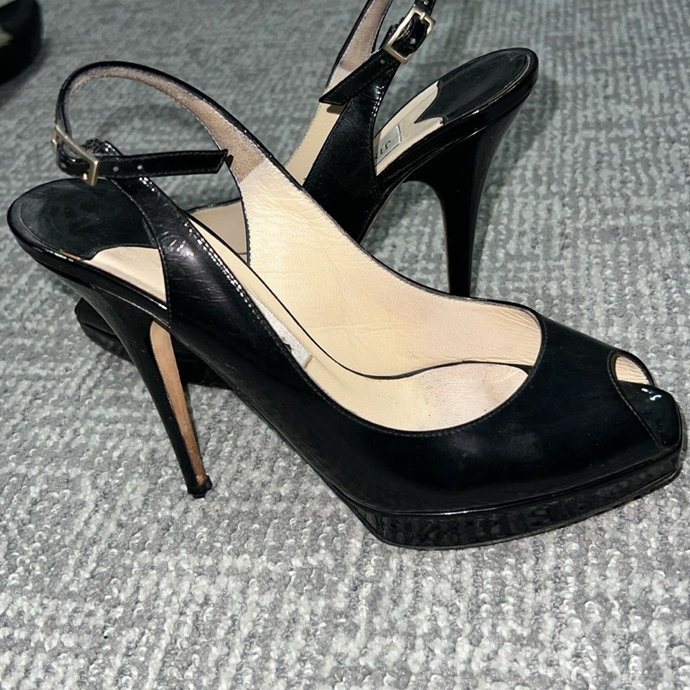 Stunning black patent leather peep toe Jimmy Choo heels